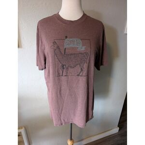 Prana Mens Graphic T shirt maroon llama como te  sz L